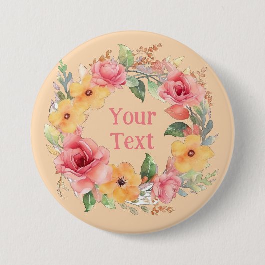 Whimsical Roos bloemkrans revers versiering Ronde Button 7,6 Cm (Voorkant)