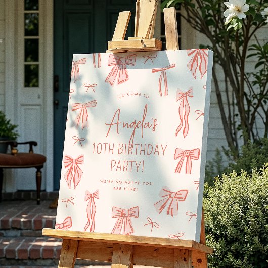 Whimsical Rose Bow Girl Anniversaire Affiche de bi