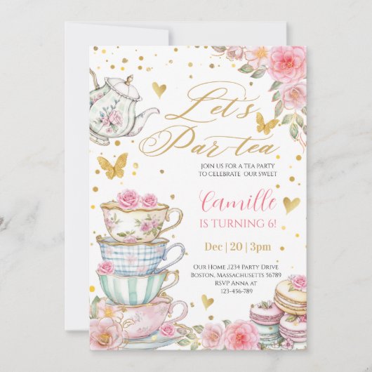 Whimsical rose Pink Floral Tea Party Birthday  Kaart (Voorkant)