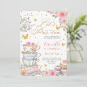 Whimsical rose Pink Floral Tea Party Birthday  Kaart (Staand voorkant)