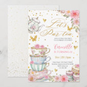 Whimsical rose Pink Floral Tea Party Birthday  Kaart (Voorkant / Achterkant)