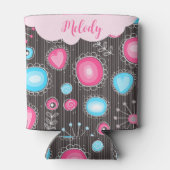 Whimsical roze blauwe harten en bloemen bloemige n blikjeskoeler (Achterkant)