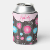 Whimsical roze blauwe harten en bloemen bloemige n blikjeskoeler (Blikje Achterkant)