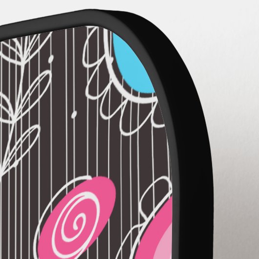 Whimsical roze blauwe harten en bloemen bloemige n pickleball paddle (Links Detail)