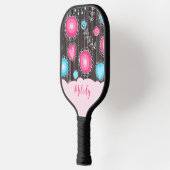 Whimsical roze blauwe harten en bloemen bloemige n pickleball paddle (Links)