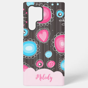 Whimsical roze blauwe harten en bloemen bloemige n samsung galaxy hoesje