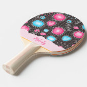 Whimsical roze blauwe harten en bloemen bloemige n tafeltennisbatje (Voorkant Gekanteld)