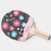 Whimsical roze blauwe harten en bloemen bloemige n tafeltennisbatje (Zijkant)