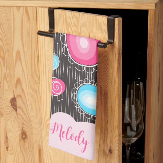 Whimsical roze blauwe harten en bloemen bloemige n theedoek (Derde Gevouwen)