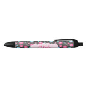 Whimsical roze blauwe harten en bloemen bloemige n zwarte inkt pen (Bovenkant)