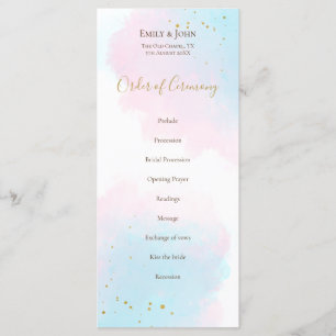 Whimsical Roze Blauwe Waterverven pastel bruiloft Programma