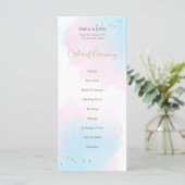 Whimsical Roze Blauwe Waterverven pastel bruiloft Programma (Staand voorkant)