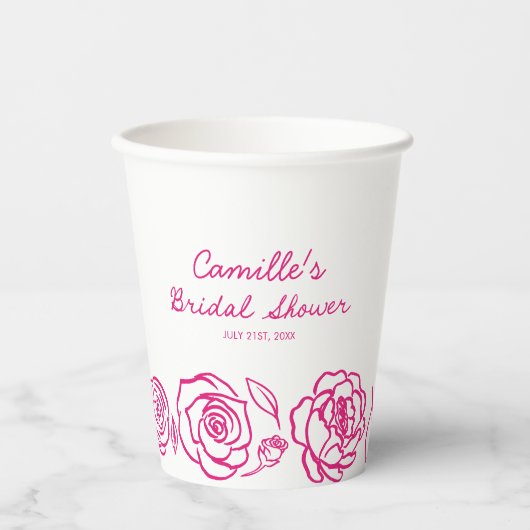 Whimsical Roze Bloemen Vrijgezellenfeest Papieren Bekers (Voorkant)