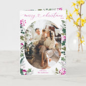 Whimsical Roze Botanicals Foto Kerstmis Gevouwen Kaart (Gele Bloem)