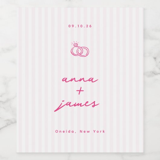 Whimsical Roze Bruiloft Wijn Etiket (Enkel label)