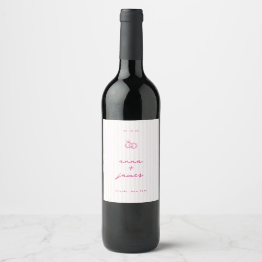 Whimsical Roze Bruiloft Wijn Etiket (Voorkant)
