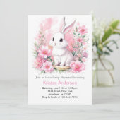 Whimsical Roze Bunny Woodland Meisje Baby shower Kaart (Staand voorkant)