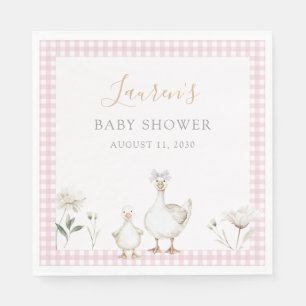 Whimsical Roze Dwaas Ganzen Oude Strik Baby Shower Servet