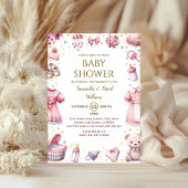 Whimsical Roze Elegant Baby shower Bloemen Meisje Kaart
