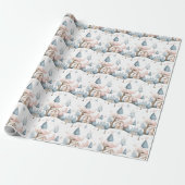 Whimsical Roze en Blauw Kerstdorp Gift Cadeaupapier (Uitgerold)