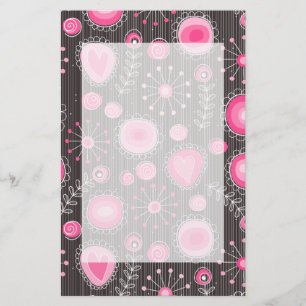 Whimsical roze en blauwe harten en bloemen briefpapier