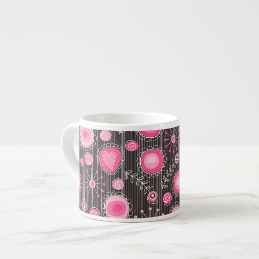 Whimsical roze en blauwe harten en bloemen espresso kop (Voorkant links)