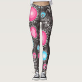 Whimsical roze en blauwe harten en bloemen leggings (Voorkant)