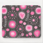 Whimsical roze en blauwe harten en bloemen muismat (Voorkant)