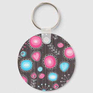 Whimsical roze en blauwe harten en bloemen sleutelhanger