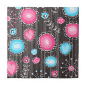 Whimsical roze en blauwe harten en bloemen tegeltje (Voorkant)