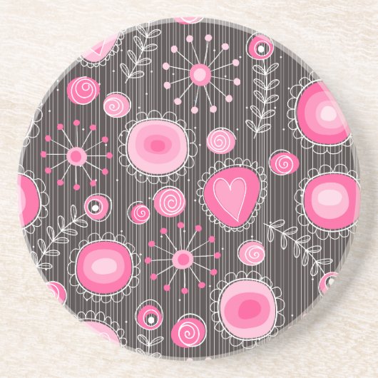 Whimsical roze en blauwe harten en bloemen zandsteen onderzetter (Voorkant)