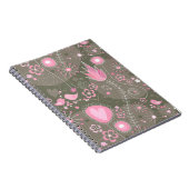 Whimsical Roze en Grijze Harten, Vogels en Bloemen Notitieboek (Rechterzijde)