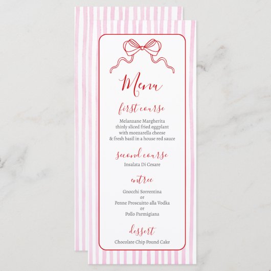 Whimsical Roze en Rode Kerst Menu Kaart (Voorkant / Achterkant)