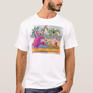 Whimsical roze Flamingo Pours Party Drinken Beach T-shirt