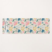 Whimsical roze geel bloemmotief gepersonaliseerd yogamat (Voorkant (horizontaal))