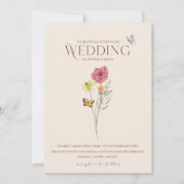Whimsical Roze Geel Wildflower Vlinder bruiloft Kaart (Voorkant)