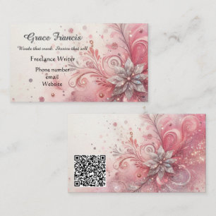 Whimsical Roze Glitter Freelance Verteller Visitekaartje