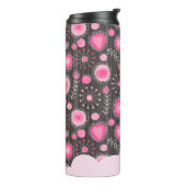 Whimsical roze grijze harten en bloemen bloemige n thermosbeker (Gedraaid links)