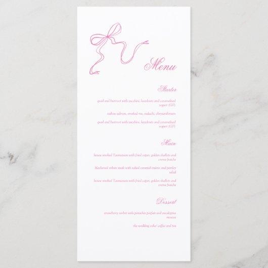 Whimsical Roze Hand getrokken Bow Baby shower Menu (Voorkant)
