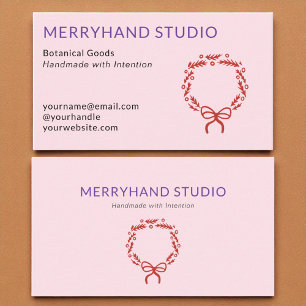 Whimsical Roze Hand getrokken Krans Kerstmis Visitekaartje