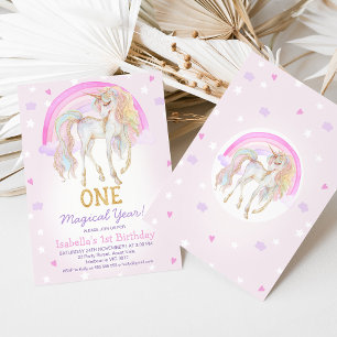 Whimsical Roze Magisch Jaar Eenhoorn 1e Verjaardag Kaart