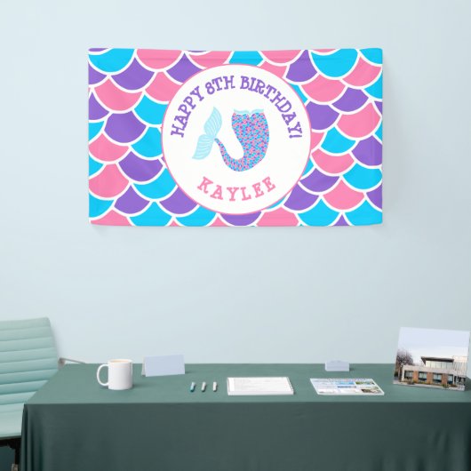 Whimsical Roze Paarse en Blauw Meisje Verjaardagsf Spandoek (Beurs)