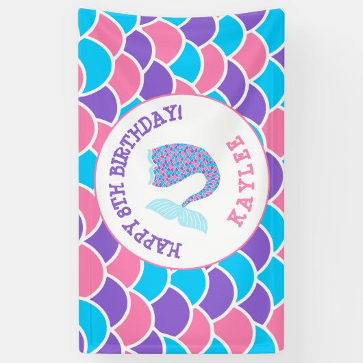 Whimsical Roze Paarse en Blauw Meisje Verjaardagsf Spandoek (Verticaal)