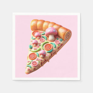 Whimsical Roze Paddestoel Pizza Party Servet