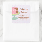 Whimsical Roze Polka Dot Cake Vierkante Sticker (Tas)