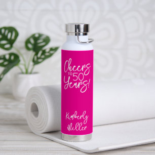 Whimsical Roze Proost op 50 Jaar Verjaardag Klassi Waterfles