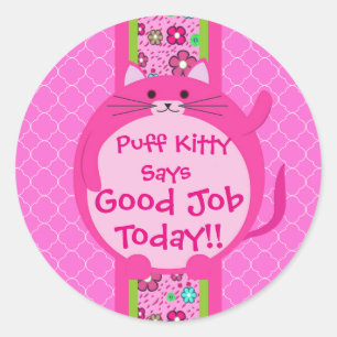 Whimsical Roze Puff Kat Sticker