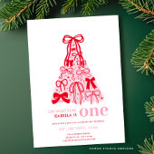 Whimsical Roze Rode Boog Boom Meisje 1e Verjaardag Kaart