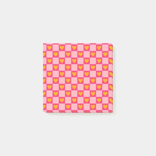 Whimsical Roze Rode Hart Geruite Retro Post-it® Notes (Voorkant)
