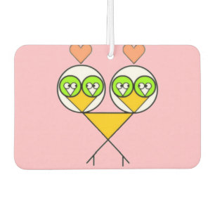 Whimsical roze schattige lovebirds met harten luchtverfrisser